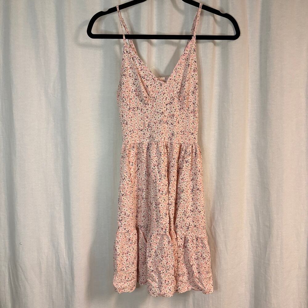 Pink Floral Tiered Sundress Adjustable Straps Cottagecore Women's Medium